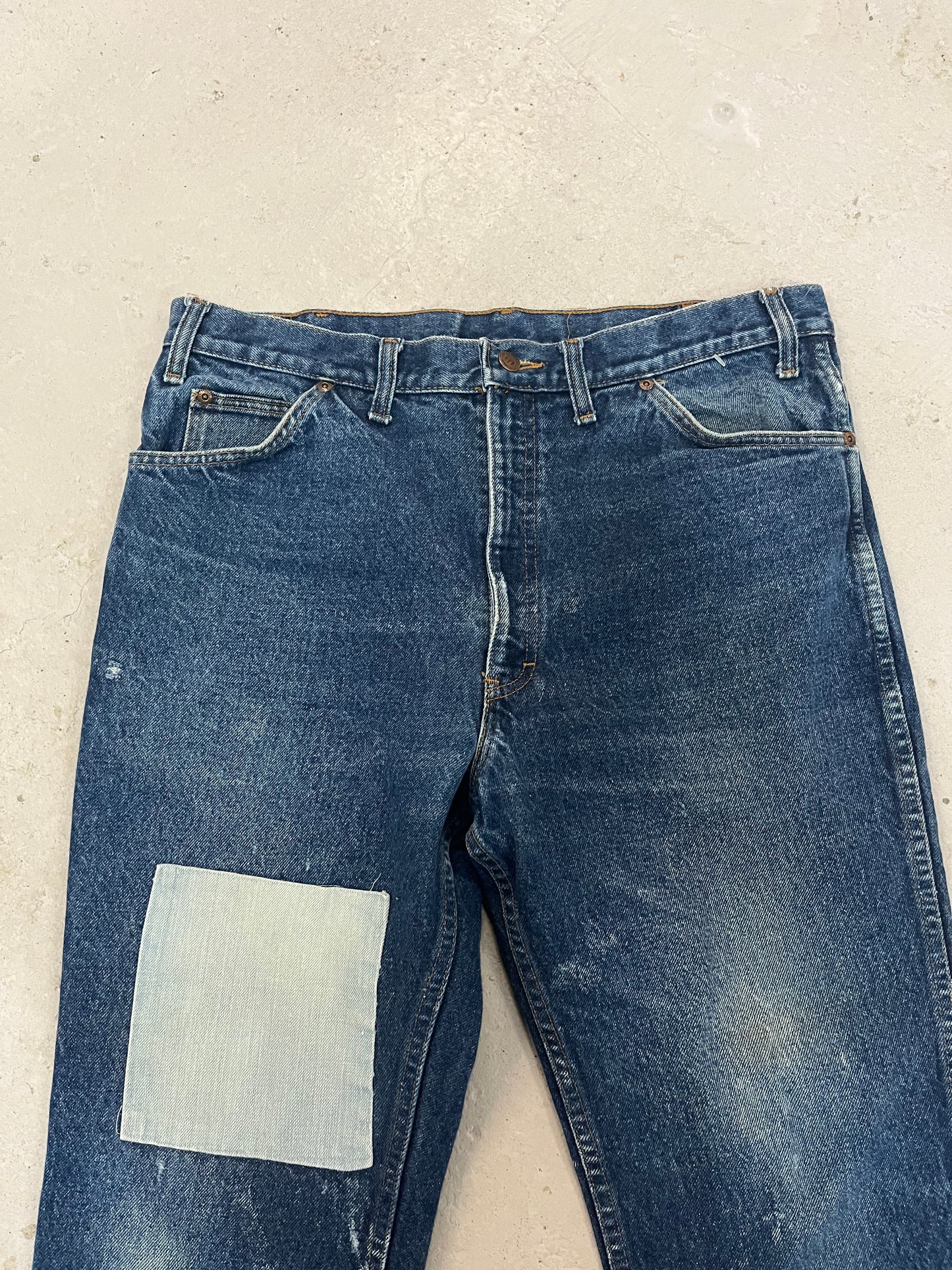90’s Vintage Patched Distressed Dark Wash Jeans / 37 Waist