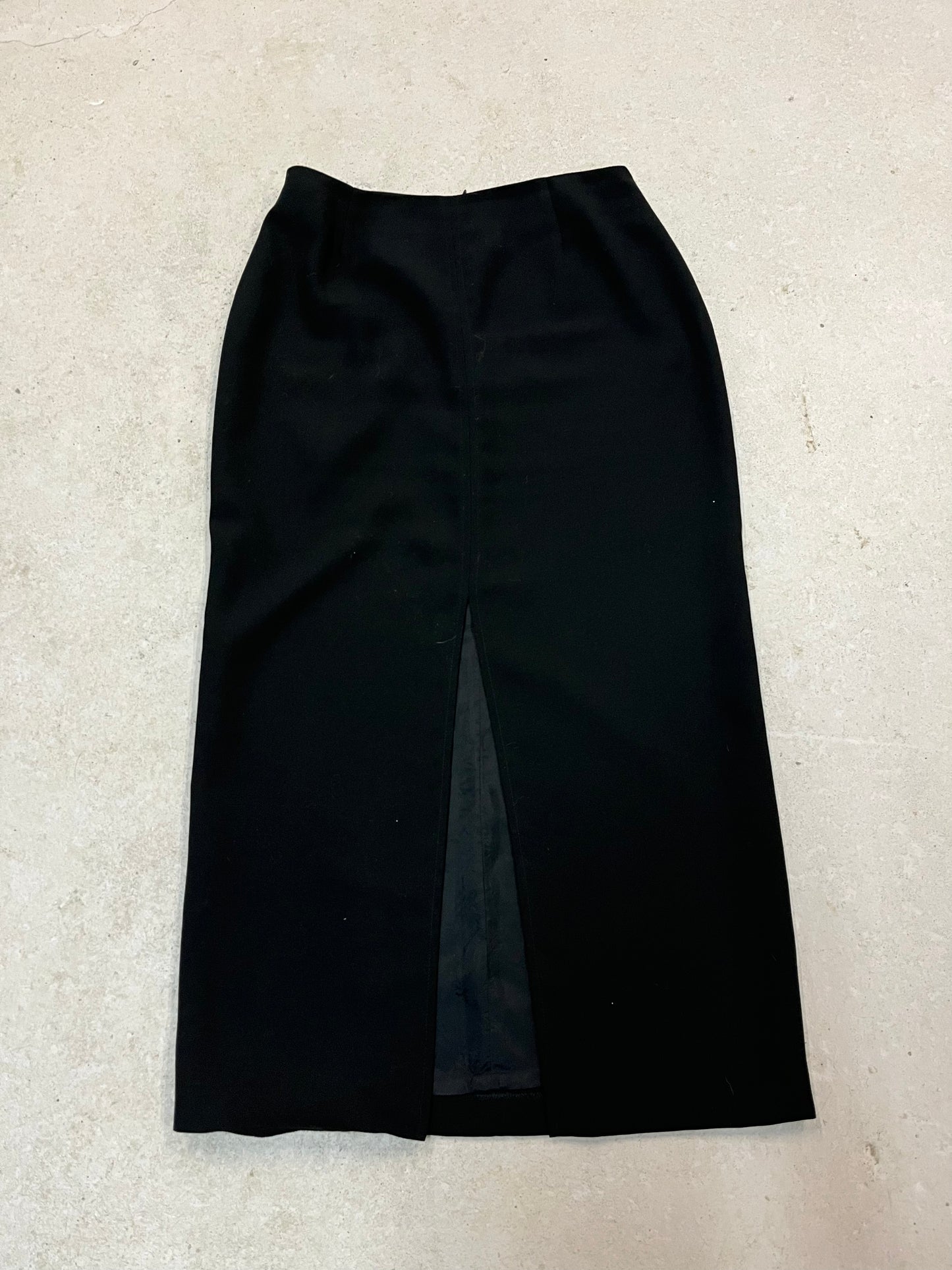 90’s Vintage Black Front Slit Maxi Skirt / 30 Waist