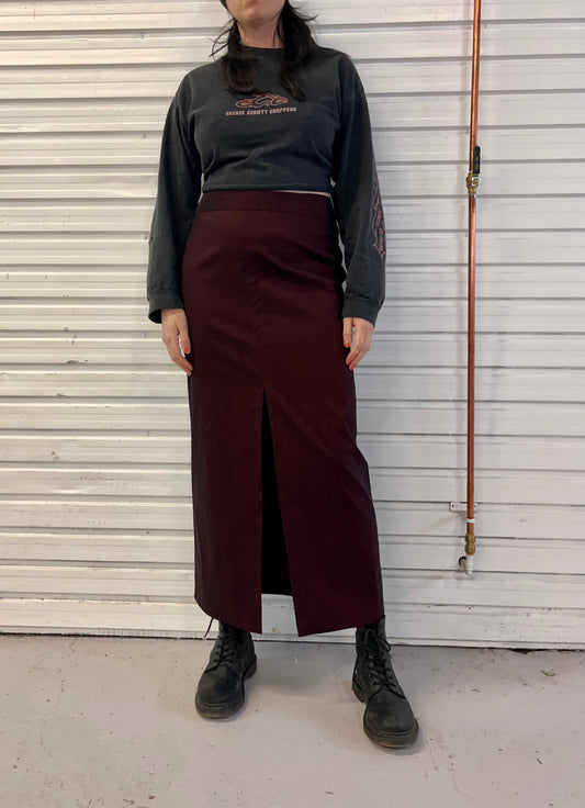 Y2K Vintage Burgundy Metallic Middle Slit Skirt / 30 Waist