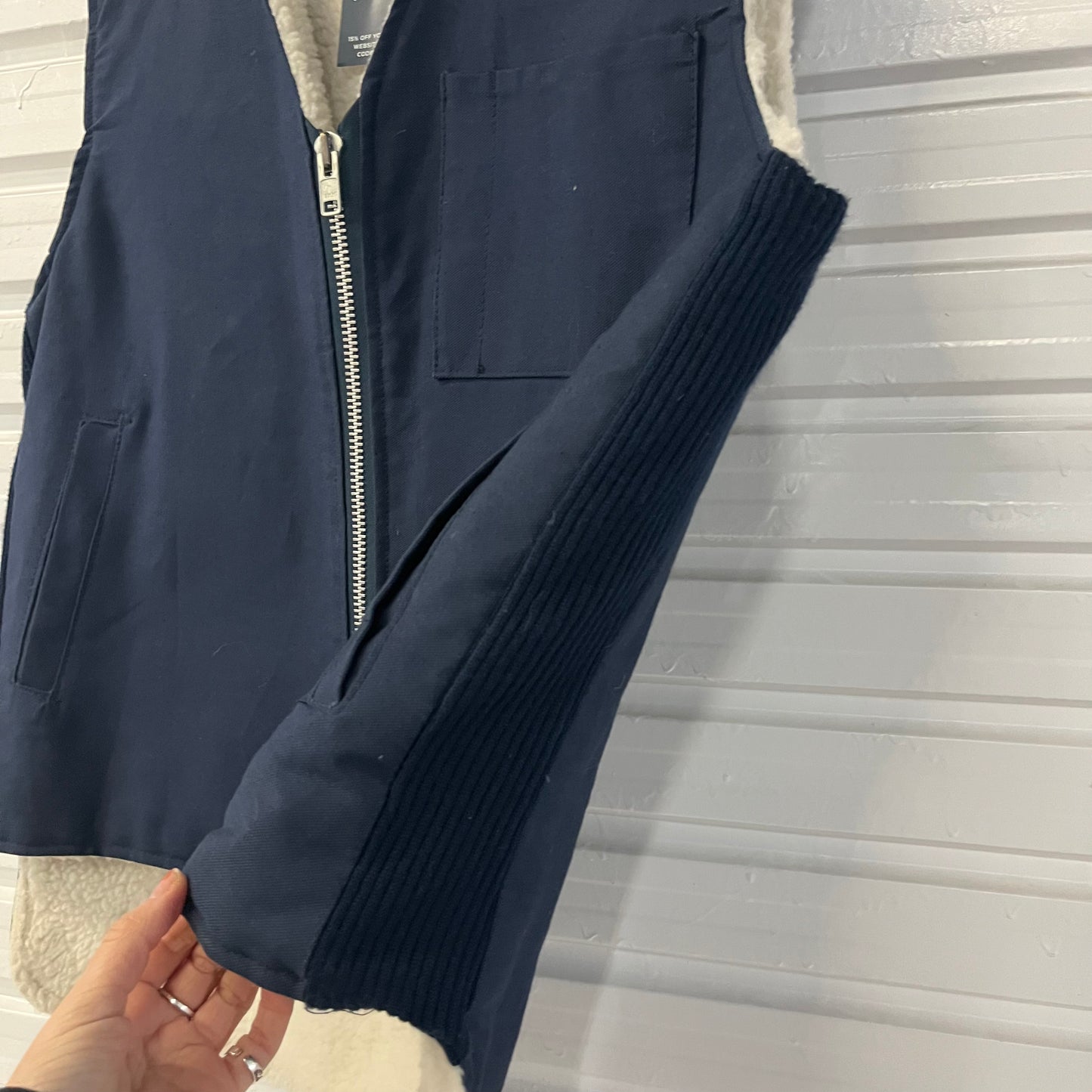 90’s Vintage Navy & White Sherpa High Low Work Vest / Size XL